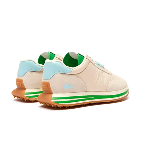 Women's L-Spin Leather and Textile Trainers Off White/Green