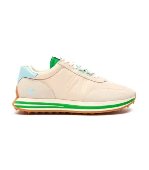 Women's L-Spin Leather and Textile Trainers Off White/Green