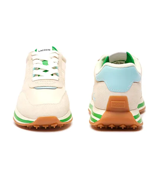 Women's L-Spin Leather and Textile Trainers Off White/Green