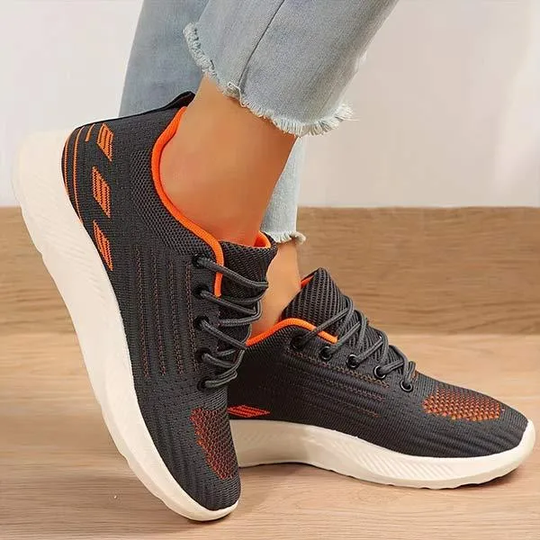 Women's Mesh Flyknit Athletic Shoes with Lace-Up Design 10380372C