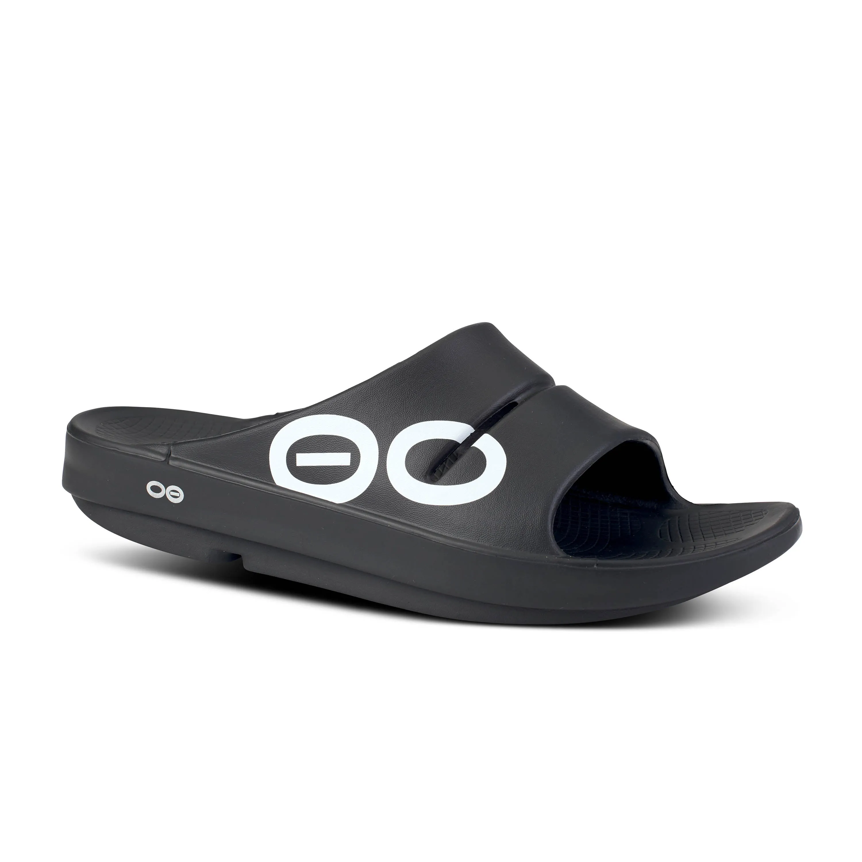 Women's Oofos OOahh Sport Slide Sandal Color: Black White