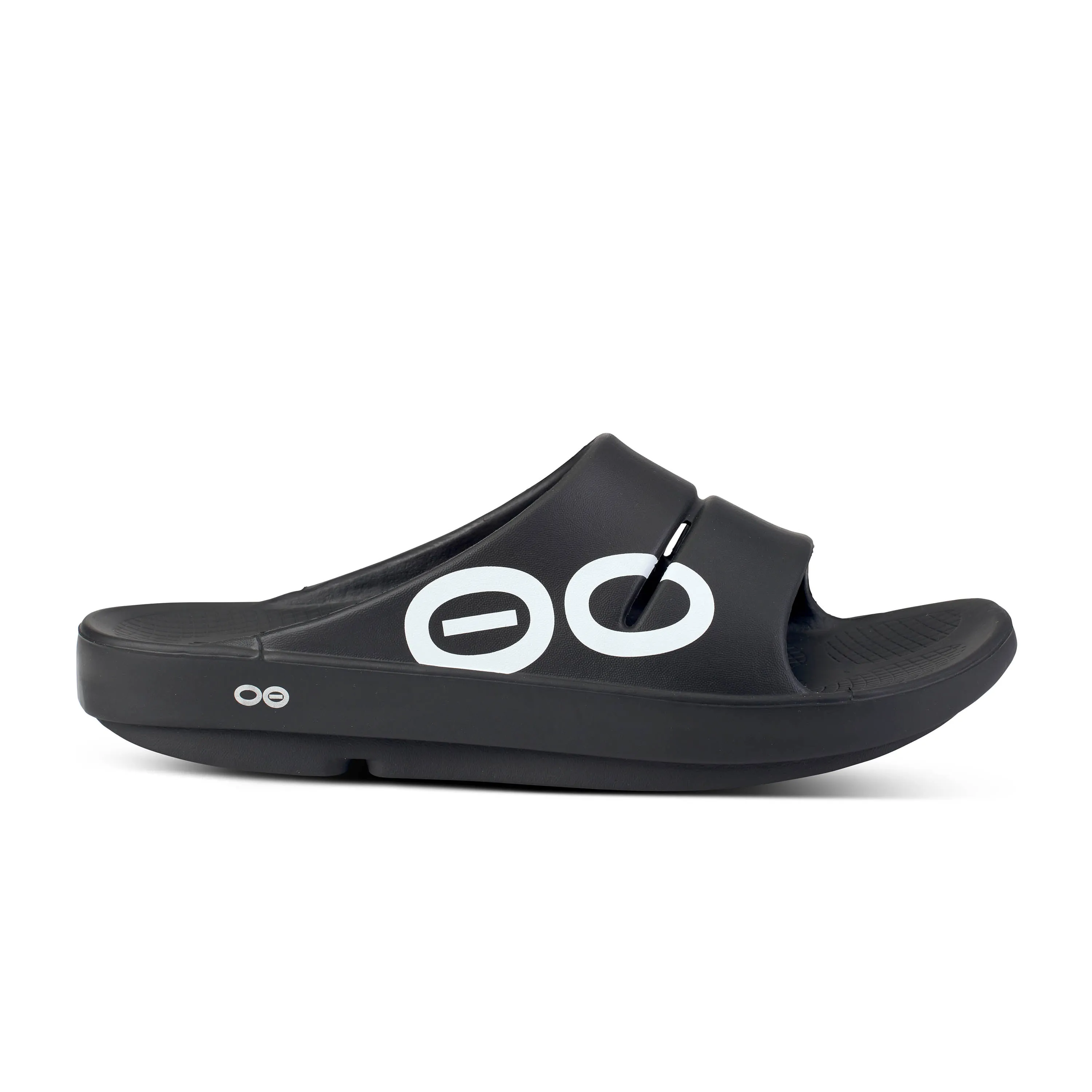 Women's Oofos OOahh Sport Slide Sandal Color: Black White