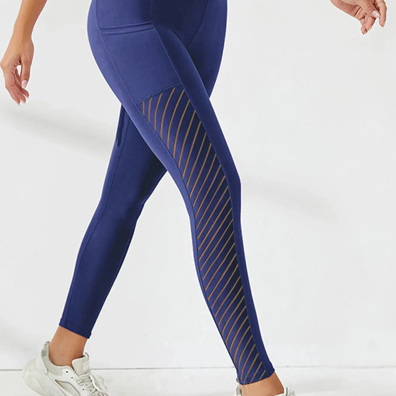 Women's Side Mesh High Waist Yoga Pants With Pockets