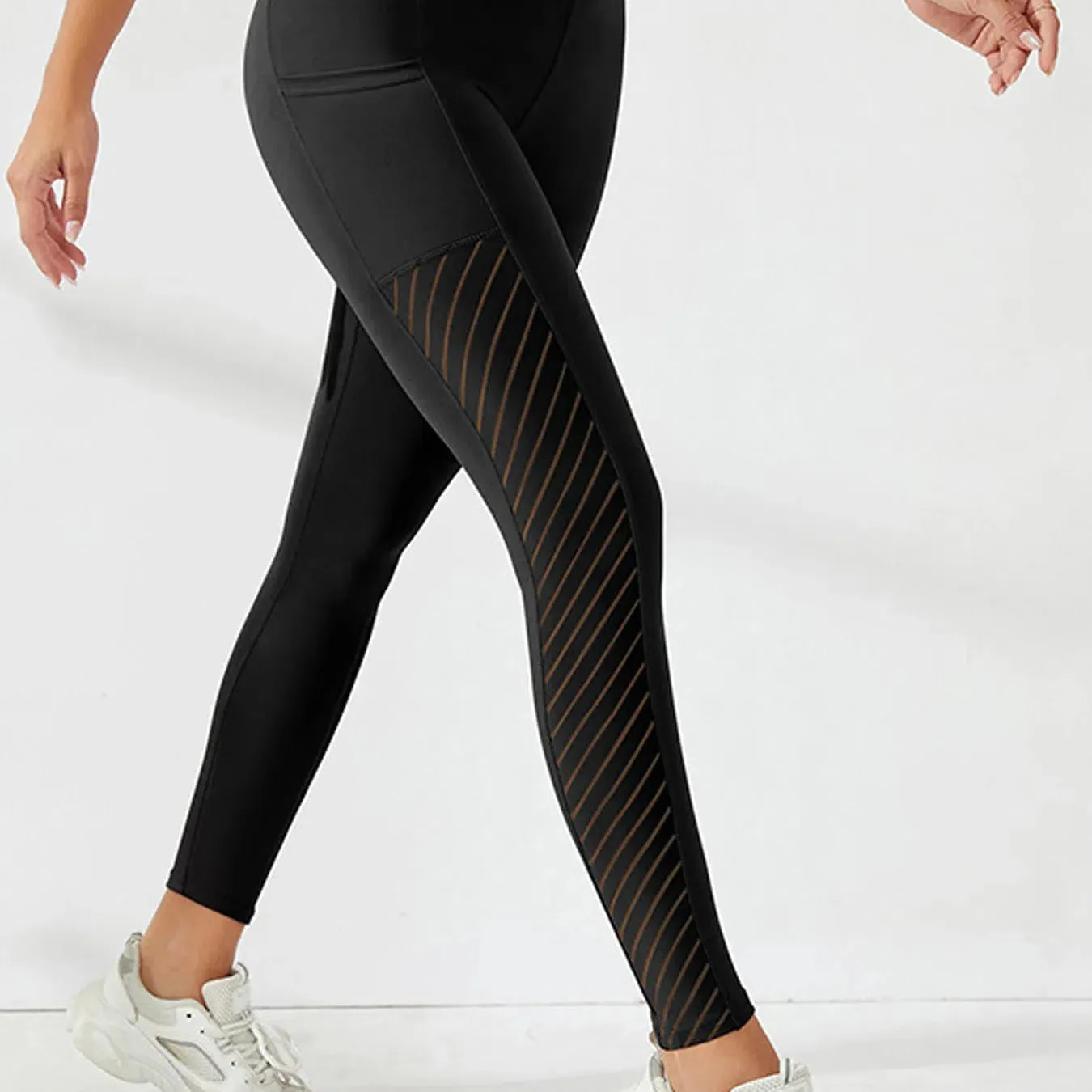 Women's Side Mesh High Waist Yoga Pants With Pockets