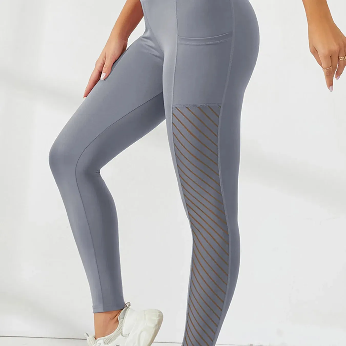 Women's Side Mesh High Waist Yoga Pants With Pockets