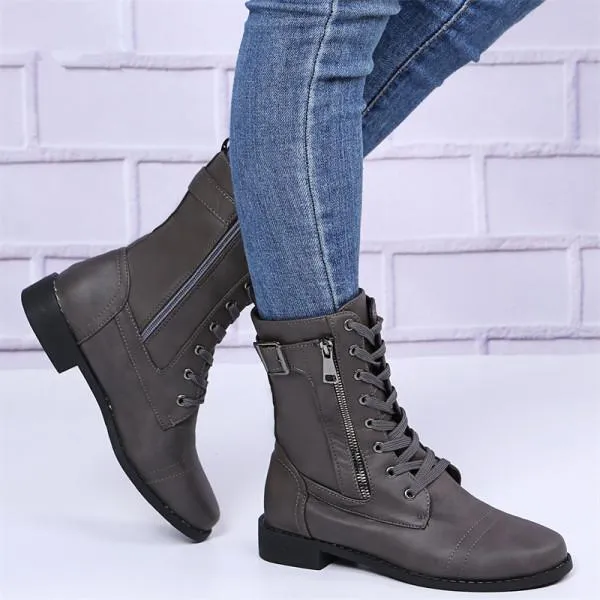 Women'S Vintage Lace Up Side Zip Martin Boots 01530057