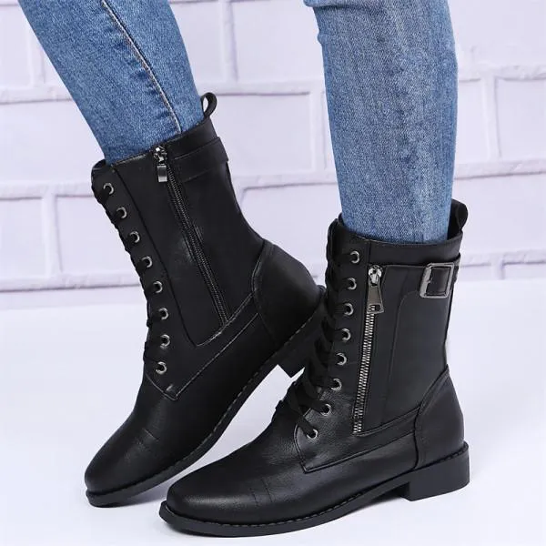 Women'S Vintage Lace Up Side Zip Martin Boots 01530057