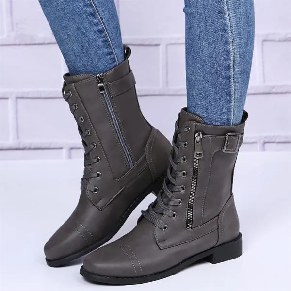 Women'S Vintage Lace Up Side Zip Martin Boots 01530057