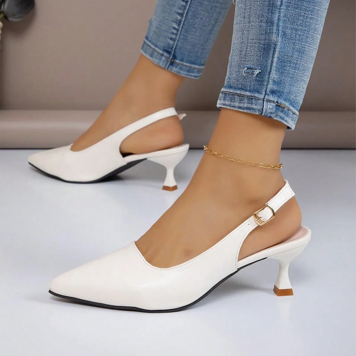 Women's White High Heeled Pointed Toe Pumps With Stiletto Heels, Patent Leather, Slip-On, Office Shoes (Size Runs Small)