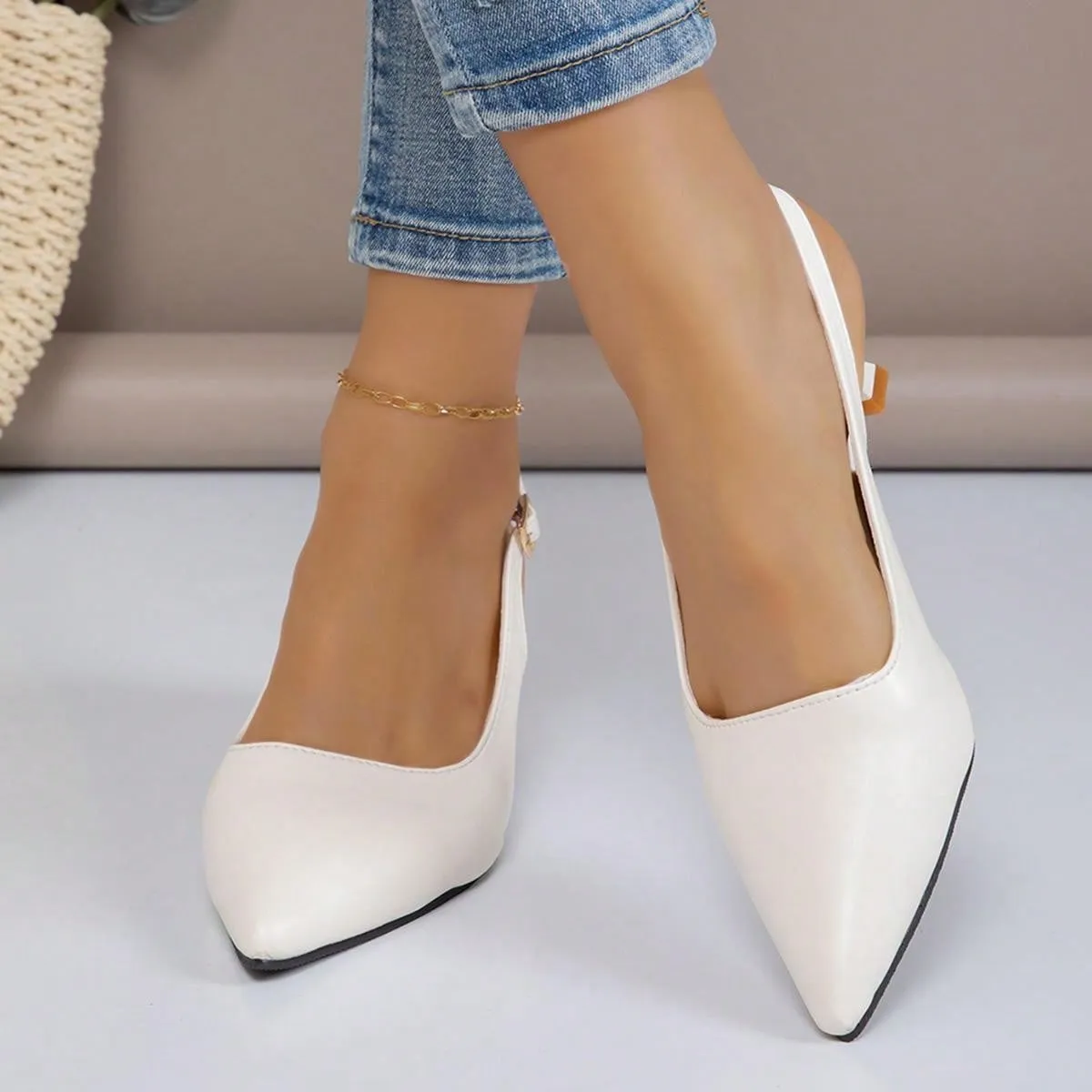 Women's White High Heeled Pointed Toe Pumps With Stiletto Heels, Patent Leather, Slip-On, Office Shoes (Size Runs Small)