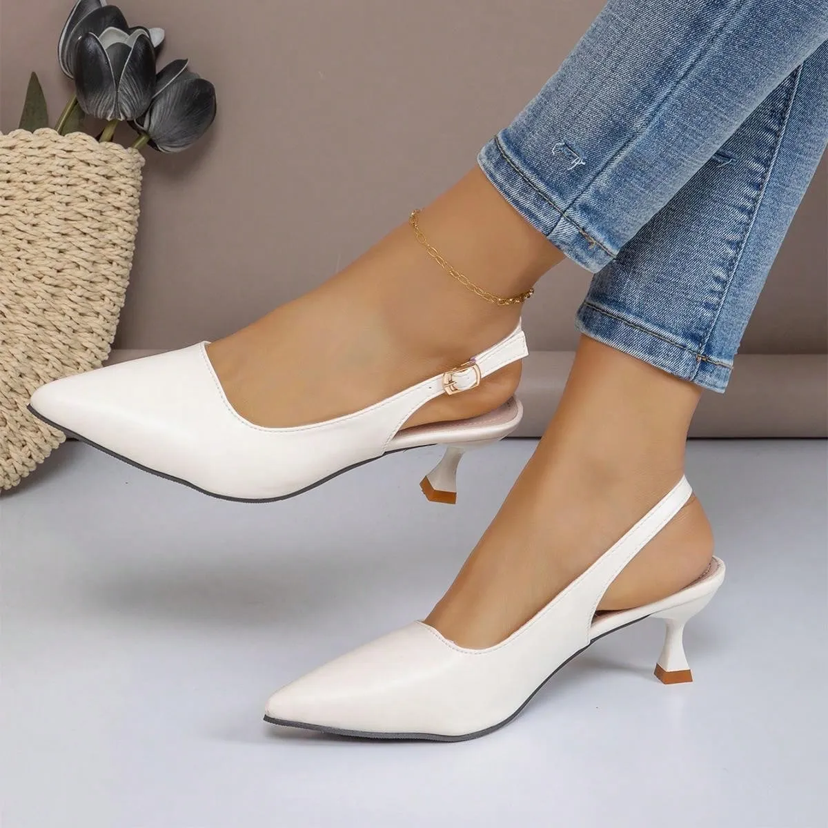 Women's White High Heeled Pointed Toe Pumps With Stiletto Heels, Patent Leather, Slip-On, Office Shoes (Size Runs Small)