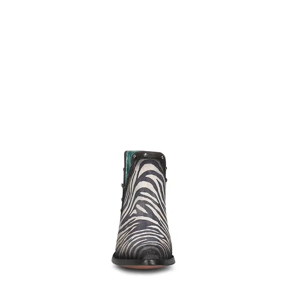 Z2012 - Corral white and black zebra western leather ankle boots for women